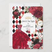 Quinceañera Rote Rosen Blumenkohle Alice im Wunder Einladung (Rückseite)