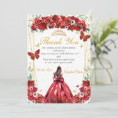 Quinceañera Rote Rosen Blumenprinzessin Butterflie Dankeskarte (Stehend Vorderseite)