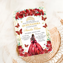 Quinceañera Rote Rosen Blumenprinzessin Butterflie