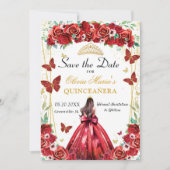 Quinceañera Rote Rosen Blumenprinzessin Butterflie Save The Date (Vorderseite)