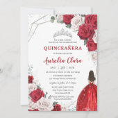 Quinceañera Rote Rosen Blumenprinzessin Silver Cro Einladung (Vorderseite)