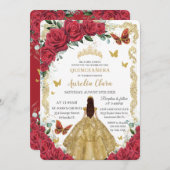 Quinceañera Rote Rosen Blumenschmuck Prinzessin Einladung (Vorne/Hinten)