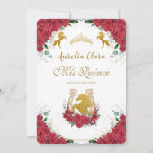 Quinceañera Rote Rosen Blumenweiße Kleidung Pferde Einladung (Rückseite)
