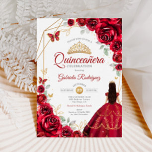 Quinceanera Rote Rosen Dress Gold Einladung