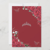 Quinceañera Rote Rosen Floral Silver Princess Crow Einladung (Rückseite)