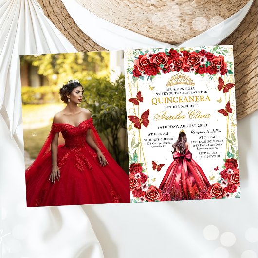 Quinceañera Rote Rosen Foto Einladung