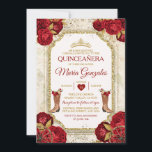 Quinceañera Rote Rosen & Gold Crown Mexikos Einladung<br><div class="desc">Quinceañera Rote Rosen & Gold Crown mexikanische Einladung Mis Quince 15 Anos,  16. Geburtstag.</div>