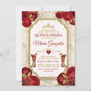 Quinceañera Rote Rosen & Gold Crown Mexikos Einladung