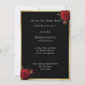 Quinceanera Rote Rosen Gold Filigree Einladung (Rückseite)