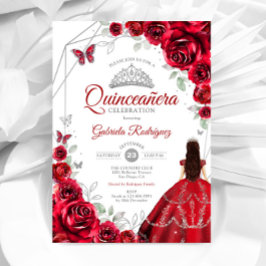 Quinceanera Rote Rosen kleiden Silber Einladung