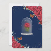 Quinceañera Rote Rosen Princess Yellow Dress Blue Einladung (Rückseite)