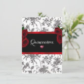 Quinceanera Rote Rosen Red Satin Schwarz-weiß Toil Einladung (Stehend Vorderseite)