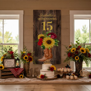 Quinceañera Rote Rosen Sonnenblumen Cowboy Boots 1 Banner