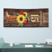 Quinceañera Rote Rosen Sonnenblumen Cowboy Boots 1 Banner (Messe)