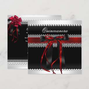 Quinceanera-Rote Schleife Schwarze Perlen Spitze D Einladung