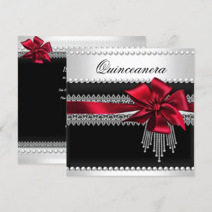 Quinceanera-Rote Schleife Schwarze Perlen-Spitze D Einladung