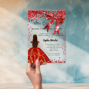 Quinceanera rotes Kleid Band klar Acryleinladungen