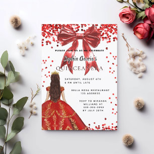 Quinceanera rotes weißes Kleid Bogen Einladung