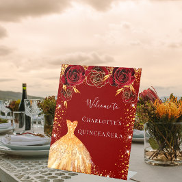 Quinceanera Rotgold Glitzer Kleid Blumenempfang Sockelschild