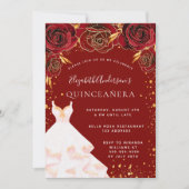 Quinceanera Rotgold Glitzer Luxus Einladung (Vorderseite)