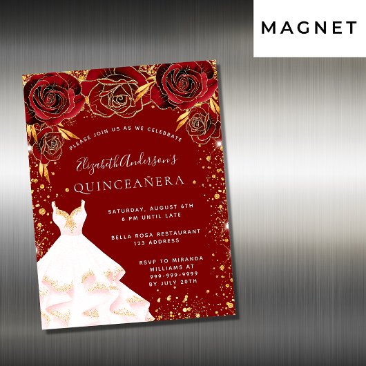 Quinceanera Rotgold weißes Kleid Luxus Magneteinladung