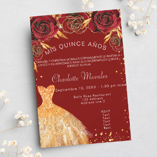Quinceanera Rotgoldkleid Blume Luxus Einladung