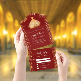 Quinceanera Rotgoldkleid Glitzer UAWG All In One Einladung