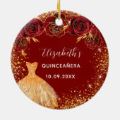 Quinceanera Rotgoldkleid Name glasig Keramik Ornament (Hinten)