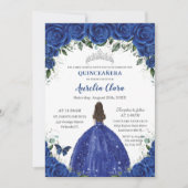 Quinceañera Royal Blue Blumen Prinzessin Birthday Einladung (Vorderseite)