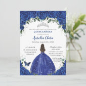 Quinceañera Royal Blue Blumen Prinzessin Birthday Einladung (Stehend Vorderseite)