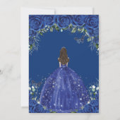 Quinceañera Royal Blue Blumen Prinzessin Birthday Einladung (Rückseite)