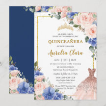 Quinceañera Royal Blue Blush Blumenkleid Tiara