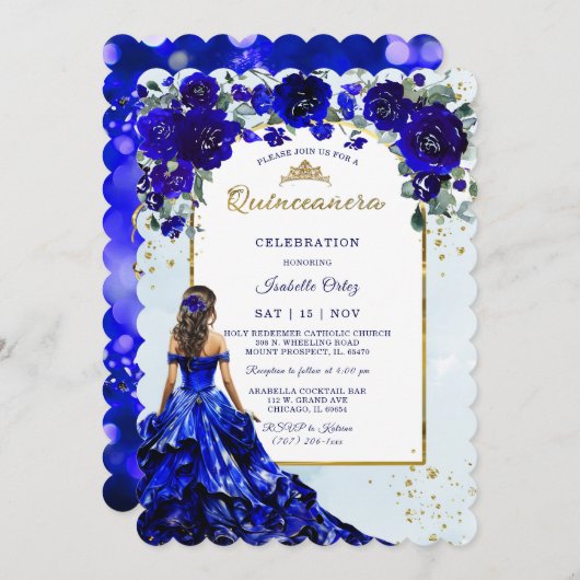 Quinceañera Royal Blue Einladung (Vorne/Hinten)