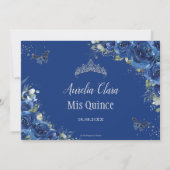 Quinceañera Royal Blue Floral Butterfells Geburtst Save The Date (Rückseite)