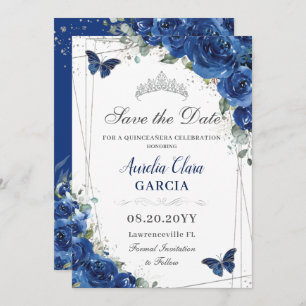 Quinceañera Royal Blue Floral Butterfells Geburtst Save The Date