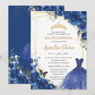 Quinceañera Royal Blue Floral Dress 16. Geburtstag Einladung