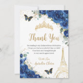 Quinceañera Royal Blue Floral Eiffel 16. Geburtsta Dankeskarte (Vorderseite)