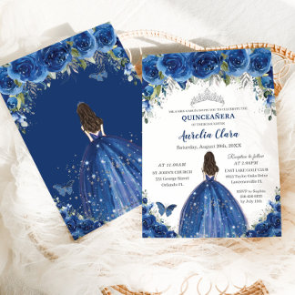 Quinceañera Royal Blue Floral Princess Birthday Einladung