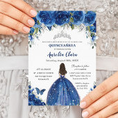 Quinceañera Royal Blue Floral Princess Birthday Einladung