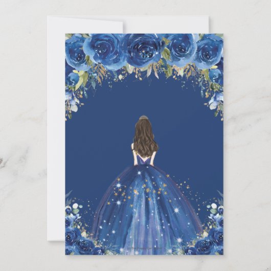 Quinceañera Royal Blue Floral Princess Birthday Einladung (Rückseite)