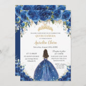 Quinceañera Royal Blue Floral Princess Birthday Einladung (Vorne/Hinten)