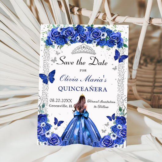 Quinceañera Royal Blue Floral Princess Butterflieg Save The Date