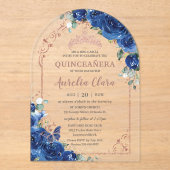 Quinceañera Royal Blue Floral Rose Gold 16. Arch Acryleinladungen (Vorderseite)