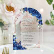 Quinceañera Royal Blue Floral Rose Gold 16. Arch
