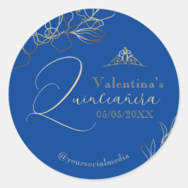 Quinceañera Royal Blue Floral Runder Aufkleber