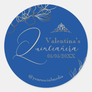 Quinceañera Royal Blue Floral Runder Aufkleber