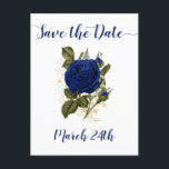 Quinceanera Royal Blue Floral Save the Date Ankündigungspostkarte<br><div class="desc">Elegante, Save the Date Postkarte mit wunderschöner Korsage von reicher, königsblauer Rose und Rose Knospen. Dieses Blumendesign hat Save the Date und Ihr wichtiges Datum in handhabtem Skript auf der Vorderseite und Ihre benutzerdefinierte Nachricht auf der Rückseite. Dieses Design kann zu jedem Anlass bearbeitet werden und passt perfekt zu unserer...</div>