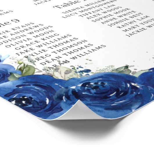 Quinceañera Royal Blue Floral Silver Seekarte Poster (Ecke)