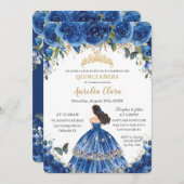 Quinceañera Royal Blue Flowers Butterfliegen Tiara Einladung (Vorne/Hinten)