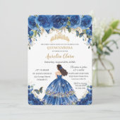 Quinceañera Royal Blue Flowers Butterfliegen Tiara Einladung (Stehend Vorderseite)
